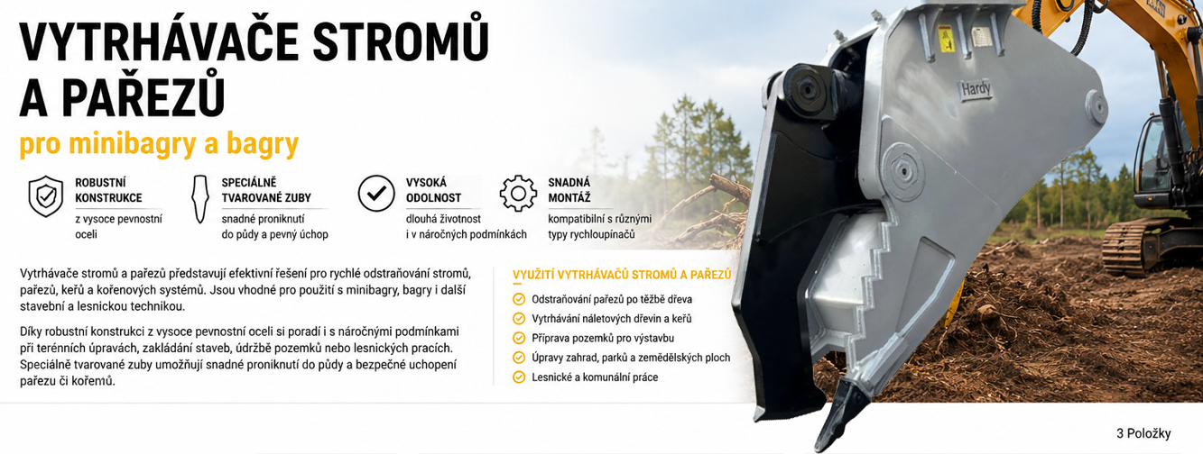 Vytrhávač stromů a pařezů bagry minibagry Vytrhávač stromů a pařezů