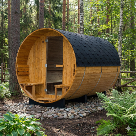 Lerax finská sudová sauna thermowood 300 poloprosklená zadní stěna
